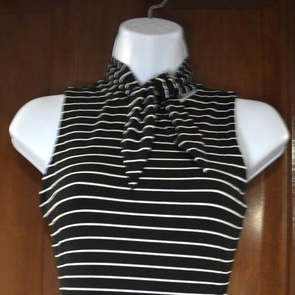 Paige Sparrow Striped Sleeveless Tie Neck Bodysuit Size XS Black White - Picture 8 of 16